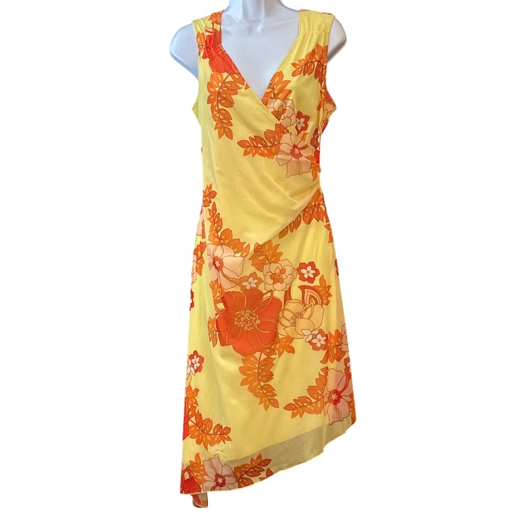 Y2K California Concepts Deadstock Floral Mesh Dress Tropical Handkerchief Hem